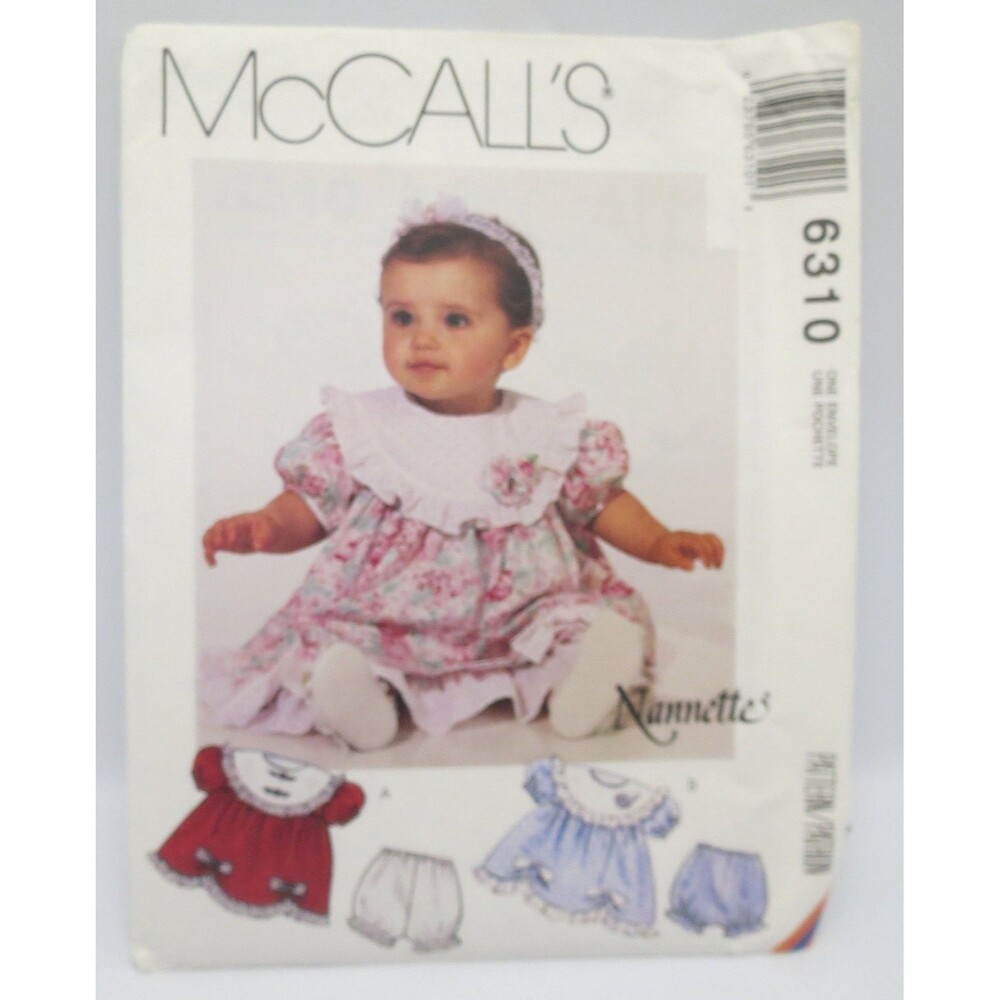 McCall's 6310 Infants Dress Panties Sm-XL 1990s Baby Girl Ruffle